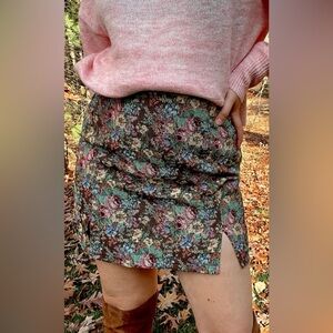 New In Boutique Jacquard Skirt - Chocolate Floral Mini Skirt